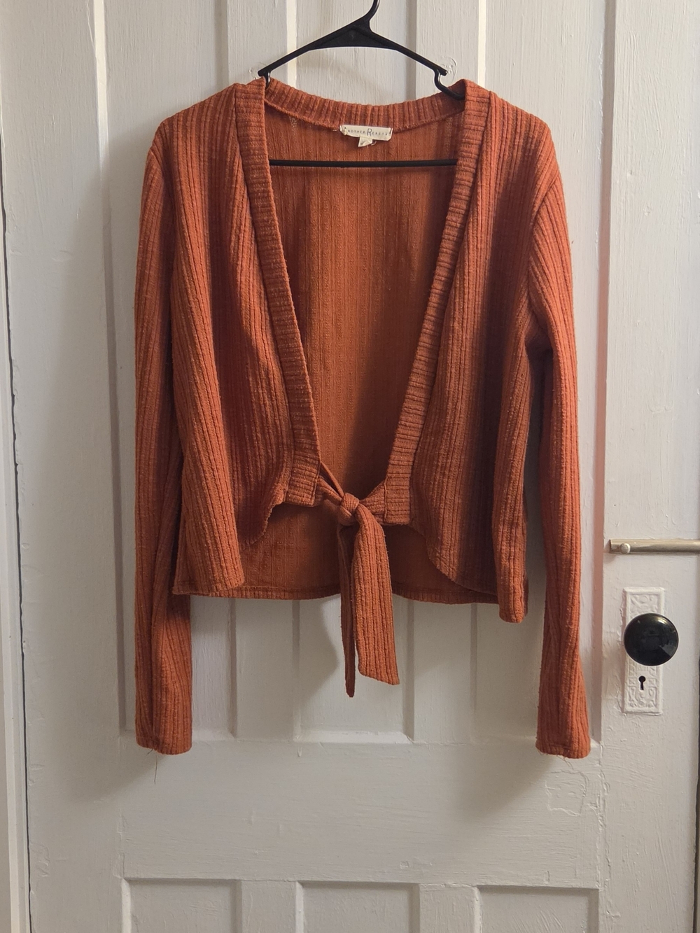 Joie Rust Orange Ribbed Tie-Front Cardigan